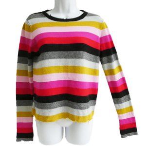 Cashmere Merino Pam Gela Sweater Stripes Vibrant Pullover Thumbs Chewed Edges P